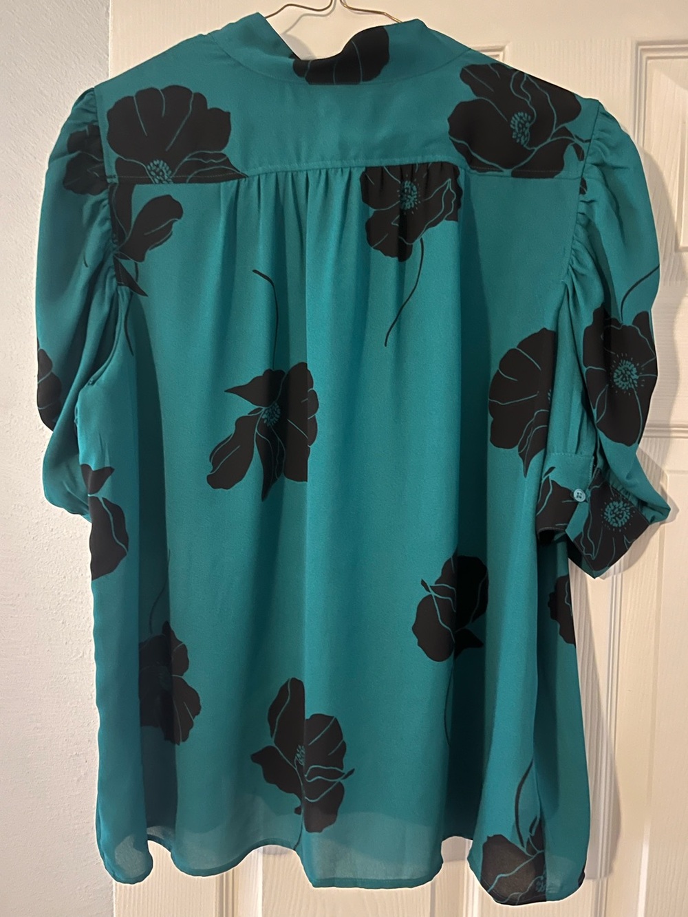 Ann Taylor Teal Blouse with Black Floral Print - Picture 4 of 5